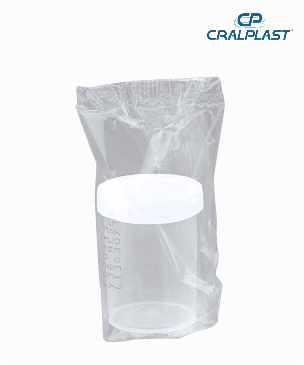 Coletor de urina 50mL individual  tampa branca